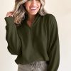 Women's Jungle Green Zipped Neck Pullover Drop Shoulder Sweatshirt - Casual and Chic - Image 5