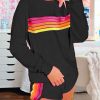 Women's Black Striped Accent Pullover and Shorts Two-Piece Casual Set - Image 5