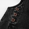 Women's Black Distressed Wide Leg Denim Overall with Bib Pocket - Image 8