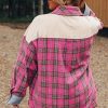 Women's Red Plaid Waffle Knit Patchwork Plus Size Shirt - Image 8