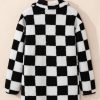 Women's Black Checkered Fleece Jacket with Side Pockets - Image 9