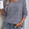 Women's Light Grey Boat Neck Drop Shoulder Pointelle Knit Sweater - Image 4