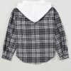 Women's Black Plaid Print Flap Pockets Contrast Hooded Loose Shacket - Image 5