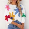 Women's White Floral Pattern Crew Neck Sweater - Image 11