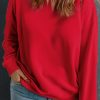 Plus Size Women's Racing Red Solid Crew Neck Drop Shoulder Sweatshirt - Image 2