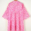 Women's Bright Pink Leopard Printed Long Sleeve Buttoned Front Mini Dress - Image 5