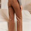 Women's Chestnut Solid Color Double Breasted High Waist Straight Leg Pants - Image 2