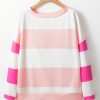 Light Pink Colorblock Striped Drop Shoulder Long Sleeve Top - Image 6