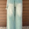 Women's Smoke Green Mineral Wash Drawstring High Waist Wide Leg Jeans - Image 3