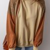 Women's Khaki Lace Patchwork Colorblock Drop Shoulder Sweatshirt - Image 7