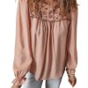 Gossamer Pink Floral Embroidered Blouse with Flounce Sleeves - Elegant Women's Top - Image 7