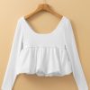 Elegant Women's White U Neck Long Sleeve Bubble Hem Top - Image 7