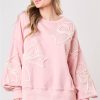 Women's Light Pink Bow Thread Embroidery Long Sleeve Sweatshirt - Image 7