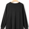 Women's Black Solid Pullover Sweatshirt with O Neck and High Low Hem - Image 8