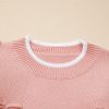 Women's Light Pink Ruffled Bowknot Long Sleeve Sweater with Ribbed Trim - Image 15