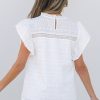 Women's White Lace Neckline Flutter Sleeve Blouse with Eyelet Details - Image 2