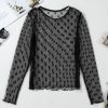 Women's Black Star Print Mesh Sheer Slim Long Sleeve Top for Night Out - Image 5