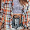 Plus Size Women's Orange Plaid Print Buttoned Shirt - Image 2