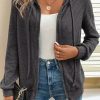 Women's Dark Grey Zip Up Hoodie with Drawstring and Front Pocket - Image 5