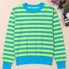 Women's Green Stripe Crew Neck Drop Shoulder Casual Sweater - Image 7