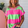 Women's Green Colorblock Loose Fit T-Shirt with Rounded Hem - Image 3