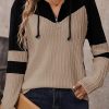 Women's Parchment Textured Colorblock Long Sleeve Quarter Zip Hooded Top - Image 2