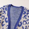 Women's Dark Blue Stripe Sleeve Leopard Print Open Front Cardigan with Pockets - Image 14