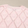 Women's Gossamer Pink Openwork Plaid Puff Sleeve Cropped Sweater - Image 10