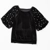 Women's Black Pearl Beaded Half Sleeve Velvet Top for Elegant Occasions - Image 8