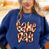 Women's Dark Blue Chenille Checkered Game Day Graphic Drop Shoulder Sweatshirt - Image 5