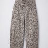 Women's Khaki Leopard Printed Wide Leg Jeans with Drawstring Waist and Pockets - Image 6