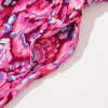 Women's Pink Abstract Print Puff Sleeve V Neck High Waist Romper for Summer Vacations - Image 11