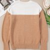 Women's Straw Yellow Colorblock Ribbed Trim Round Neck Sweater - Image 7