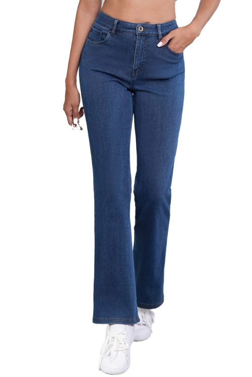 Women's Ashleigh Blue Stretchy Bootcut Jeans with Mid Waist Detail