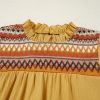 Chic Mustard Geometric Short Puff Sleeve Blouse with Frilled Collar - Image 15