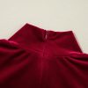 Women's Racing Red Velvet High Neck Tiered Ruffle Mini Dress for Elegant Nights - Image 10