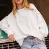 Women's White Rainbow Contrast Trim Drop Shoulder Pullover Sweatshirt - Image 3