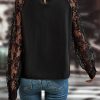 Women's Elegant Black Keyhole Neckline Floral Lace Raglan Sleeve Blouse - Image 3