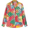 Women's Rose Red Colorblock Abstract Print Button-Up Loose Shirt - Image 13