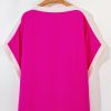 Women's Rose Red Oversized Color Block Boat Neck Tunic Blouse - Casual Summer Top - Image 11