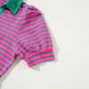 Women's Pink Stripe Collared V Neck Puff Sleeve T-Shirt Mini Dress - Image 9