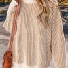 Women's Chestnut Striped Textured Knit Contrast Edge Loose Sweater - Image 5