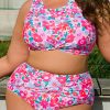 Rose Plus Size Floral Print Twisted High Waist Bikini Set for Women - Image 9