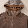 Women's Chestnut Corduroy Half Zipper Hoodie with Kangaroo Pocket - Image 8