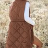 Women's Coffee Quilted Longline Puffer Vest with Stand Collar - Image 9