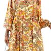 Yellow Cream Floral Print V Neck Puff Sleeve Mini Dress - Image 14
