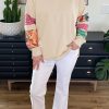 Plus Size Women's Beige Patchwork Sleeve Split Sweatshirt - Image 5