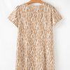 Women's Khaki Abstract Print V Neck Short Sleeve Shift T-Shirt Dress - Image 17