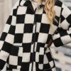 Women's Black Checkered Fleece Jacket with Side Pockets - Image 3