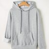 Women's Light Grey Fleece Lined Drawstring Hoodie with Kangaroo Pocket - Image 6